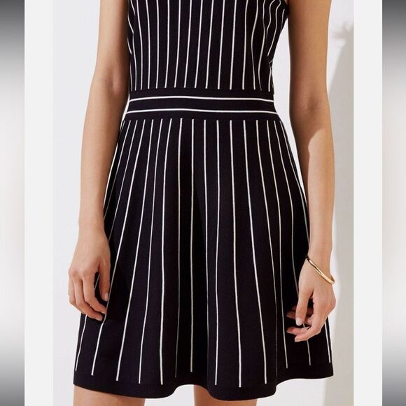 Loft Black Knit Striped Dress - Picture 3 of 6